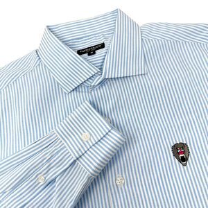 MADCHUCK Mens Blue & White Pinstripe Long Sleeve Button Up Oxford Shirt‎ Medium